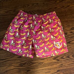 Boys Pink Banana-Print Swim/Play Shorts